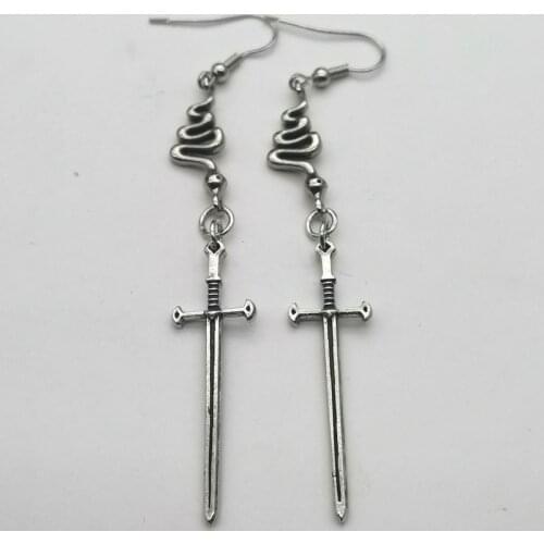 Black-plated Snake-sword Earrings-snake-goth-gift-gothic-circle-lich-goddess-darkness-personality Statemen