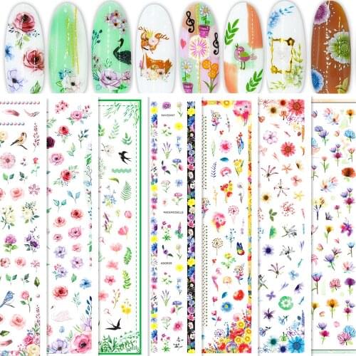 10 Sheets Lot 3D Super Thin Nail Stickers Tips Nail Art Adhesive Decals Manicure Tool Decoration Flower Nail Decals F535-44