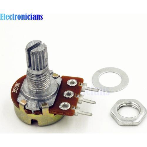 10Pcs B50K 3Pin Linear Potentiometer 10mm Knurled Shaft Rotary Potentiometers 50K Ohm With Nuts And Washers