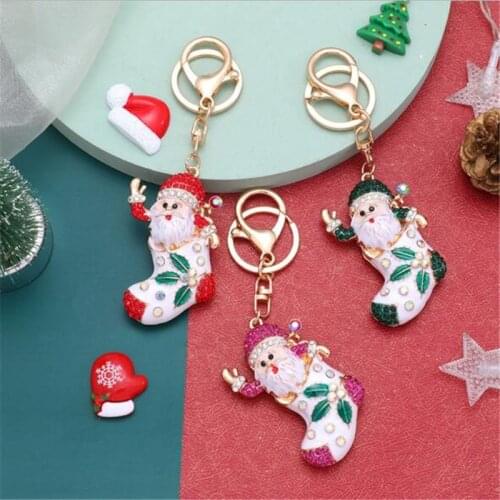 2021 Rhinestone Santa Claus Keychain Merry Christmas Decoration Snowman New Year Decoration Best Friend Gift Xmas