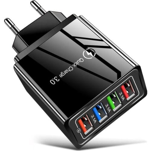 4-Port USB Fast Charging Station Power Adapter Quick Charge 3.0 Wall Charger For iPhone Samsung S10 S9 S8 Plug Xiaomi Mi Huawei