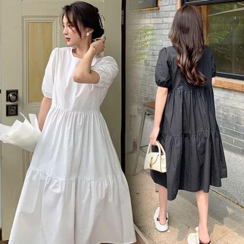 45312# Maternity Clothes Summer Cotton Short Sleeves Loose Stylish O Neck Dress Pregnant Women Mom Dress