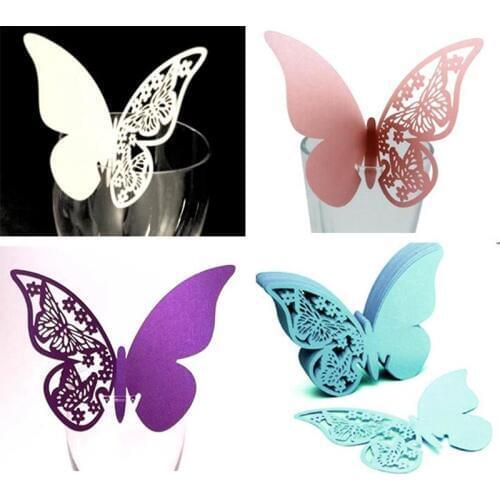 50pcs/lot Butterfly Cards for Wedding Decorations Place Escort Wine Glass Cup Paper Card Party Table Home Decor