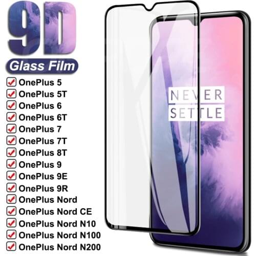 9D Tempered Glass on the For Oneplus 7 7T 8T 9 9R 9E 6 6T 5 5T Screen Protector Nord CE N10 N100 N200 Protective Glass Film Case
