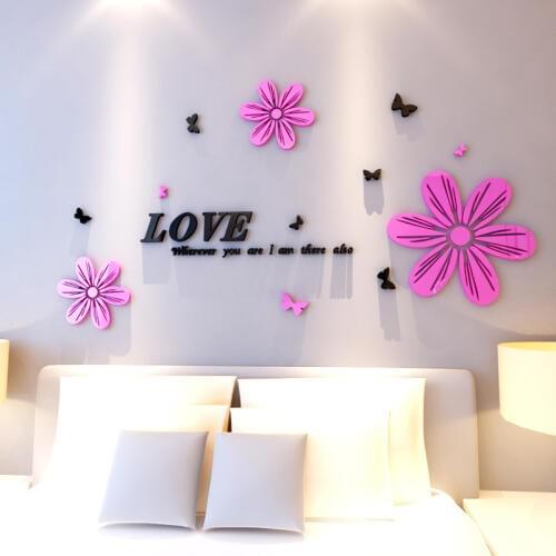 Happy flower Acrylic mirror wall stickers Living room DIY art wall decor stickers Bedroom TV backdrop romantic decoration
