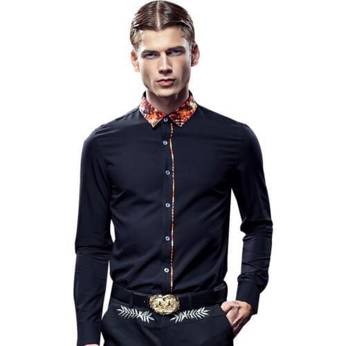 Free Shipping New fashion casual male Mens 2016 long sleeved slim autumn Shirt FanZhuan Solid Bottoming5XL Korean design 612102