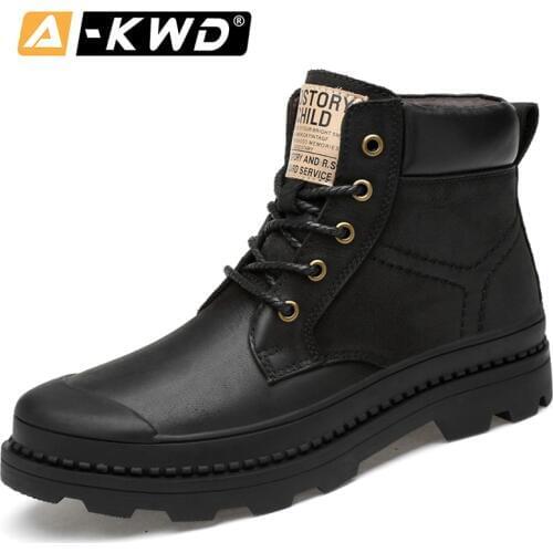 Fashion High Top Boots Black Working Shoes Man Safety Mens Winter Footwear Work Boots Man Shoes Leather Genuine Plus Size 37-47