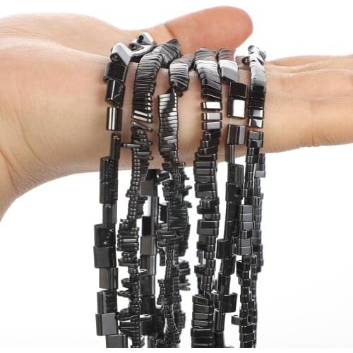 Flat Black Hematite Double Hole Natural Stone Beads Loose Spacer Beads for Jewelry Making Needlework Bracelets Accessories DIY