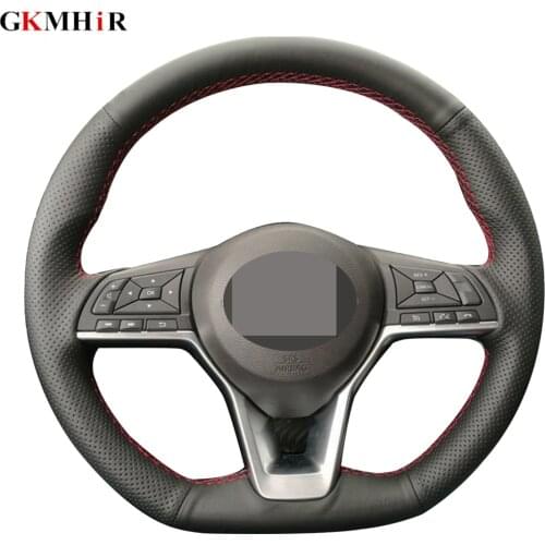 DIY Black Genuine Leather Steering Wheel Cover For Nissan Kicks X-TRAIL 2017 March Rogue Qashqai 2017 Serena Car Styling
