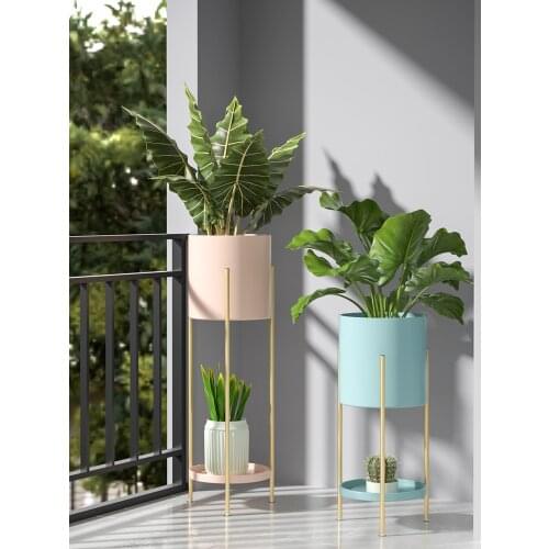 Nordic hollow sitting room floor indoor contracted Money plant Flowerpot wearing balcony Wrought iron flower shelf decoration