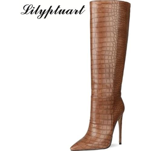 European and American fashion pointed toe stiletto boots snake pattern sleeve long tube womens boots winter womens shoes