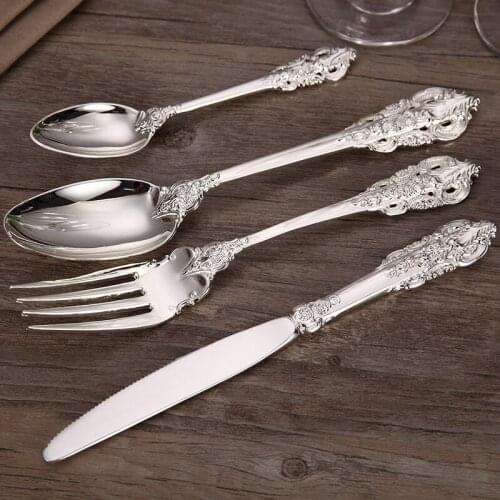European Silver Dinnerware Set Fork Spoon Knife Full Set Silverware Set Creative Forks and Spoon Set Bento Kitchen Accessories