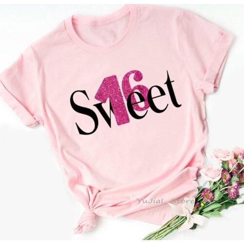 Sweet 16 Graphic Print Tshirts Women Queen 16th/18th Birthday Gift T Shirt Femme Harajuku Shirt Summer Fashion T-Shirt