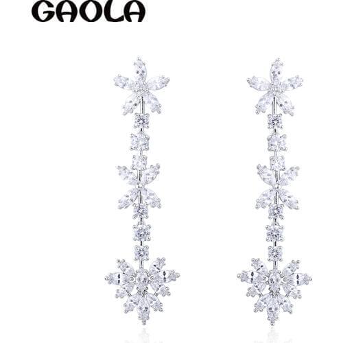 GAOLA Flower Zirconia Shiny Clear Dangle Earrings Handmade Jewelry Wedding Earrings Long Earrings For Women GLE6493Y