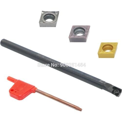 CNC Lathe Tool Inner Bore Boring Cutter S07K-SCLCL06（7mm）Left, with 3 CCMT060204（CCMT21.51） Hard Alloy Blades