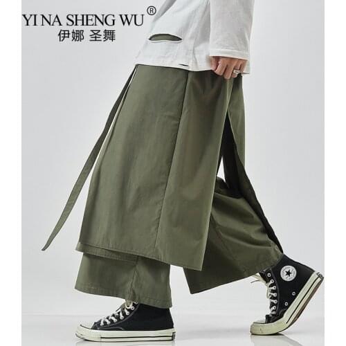 Japanese Style Kimono Harem Pants Haori for Mens Vintage Wide Leg Loose Joggers Loose Straight-leg Pants Samurai Adult Costumes