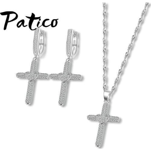 925 Sterling Silver Jewelry Bijoux Sets Heart Cross Necklace Earrings For Women Girl Crystal Cubic Zirconia