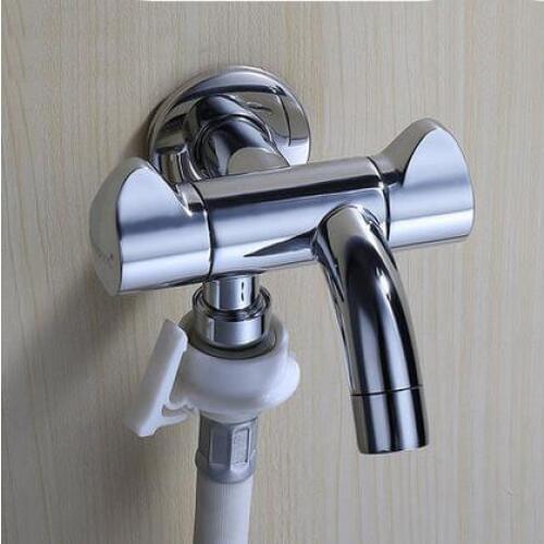 Bathroom faucet bibcock for washing machine, Copper 1 inlet 2 outlet wall mounted mop pool bibcock, Multifunctional water tap