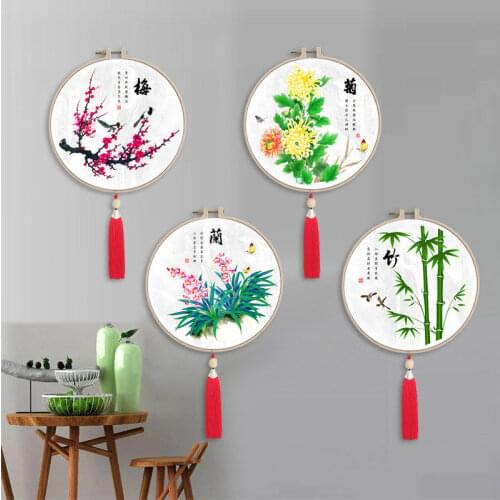 Round Diamond Cross Stitch Embroidery DIY Set Plum Orchid Bamboo Chrysanthemum Chinese Style 5D Diamond Embroidery Deco Painting