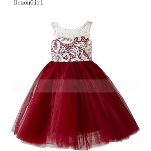 Custom Lace Tulle Knee Length Flower Girl Dress for Wedding Buttons Back Princess Birthday Party Gown