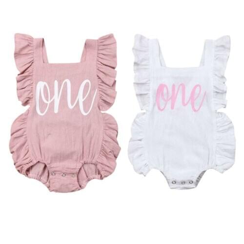 Baby Summer Clothing Newborn Infant Baby Girls Boys Romper Ruffles Sleeveless ONE Letter Print Outfit Jumpsuit Playsuit 2021 New