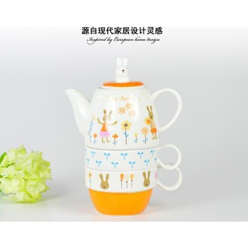 3pcs Suits Ceramic Teapot Creative cute cartoon teapot Afternoon tea set cups rabbit pots Free Shipping