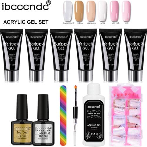 Upgrade Verison Polygels Kit 30ml 6color Quick Builder Nail Gel With Base And Top Coat Nail Liquid Brush Manicure Tools Kit