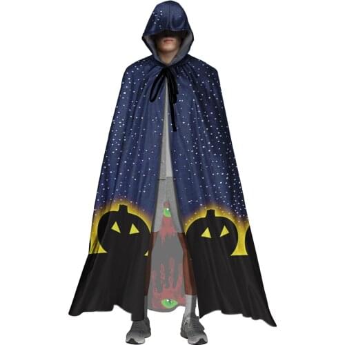 Halloween Hooded Cloak for Adults Starry Sky Pumpkin Pattern Unisex Full Length Vampire Witch Cosplay Costumes Hood Robes Capes