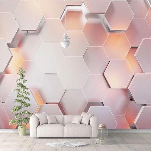 Custom 3D Wallpaper Modern Simple Pink Pentagon Geometric Wall Paper Living Room Bedroom Abstract Art Murals Papel De Parede 3 D