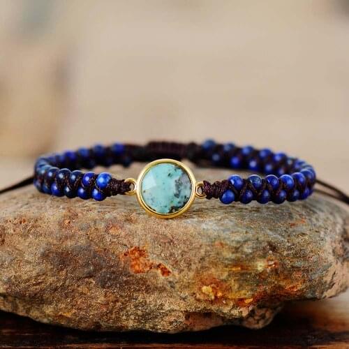 Natural Stone Charm Bracelets African Japser Lapis String Braided Bracelets Yoga Friendship Lover Bracelet Femme