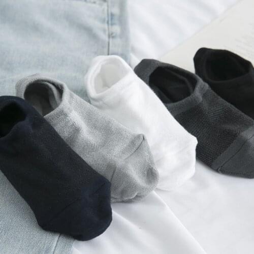 LUCKY ZONE Mens Black and White Summer Thin Socks Cotton Non-slip Invisible Socks Shallow Mouth Mesh Breathable Boat Socks ZYJ