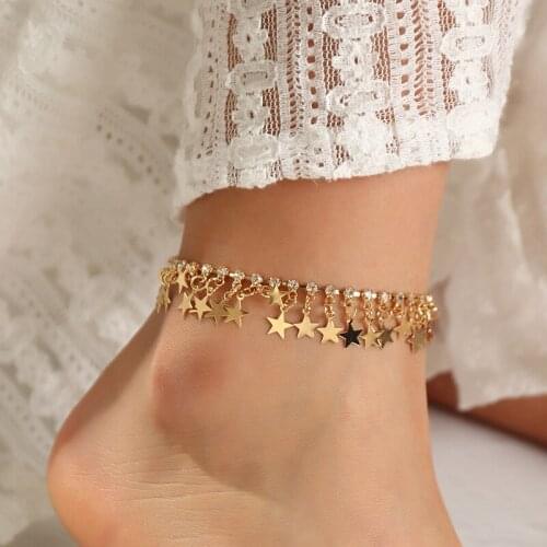 Gold Color Simple Chain Crystals Stars Charming Anklets For Women Beach Foot Jewelry Leg Chain Ankle Bracelets Women Accessory