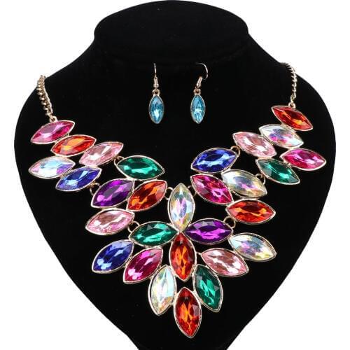 OUHE Classic Wedding Sets For Bridal Flower Crystal Jewelry Sets Gold Color Necklace Earring Party Bridal Accessories