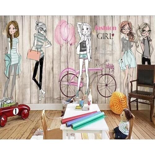 Custom 3d wallpaper Hand-painted wooden board fashion girl clothing store photo wallpaper background wallpapers for living room