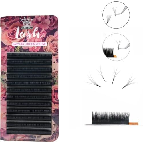MASSCAKU Easy Fan Volume Lash Extension 0.05 0.07 0.10mm Thickness 8-18mm Long Lasting Russian Blooming Faux Mink Eyelashes
