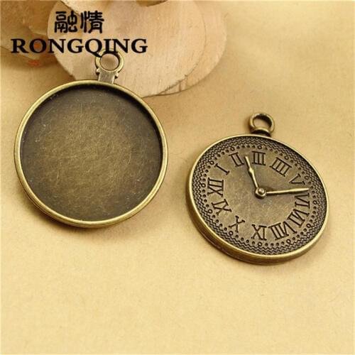RONGQING 25mm 50pcs/lot clock round Retro Tray DIY Accessories Wholesale Craft