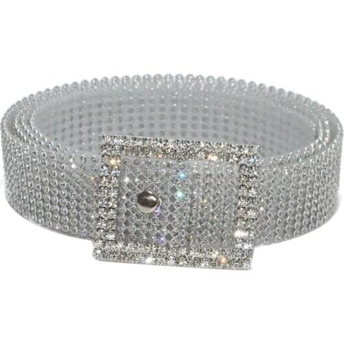 Luxury Women Full Rhinestone Inlaid Round Heart Oval Buckle Belt Jeans Waistband