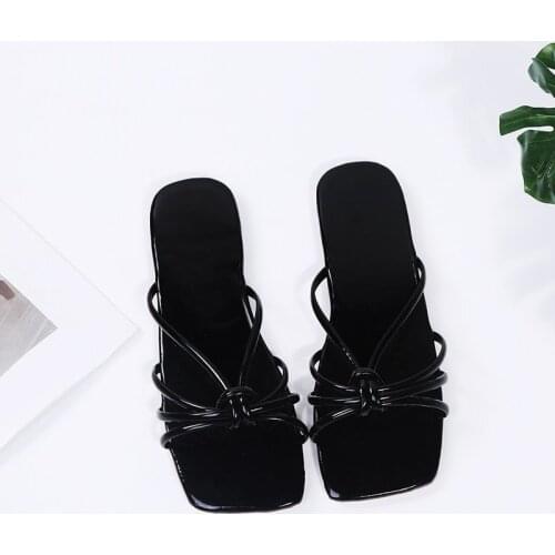 WHNB 2021 New Womens Shoes Fashion Solid Color PU Simple T-shaped Open Toe Flat Heel Comfortable Casual Sandals Beach Shoes