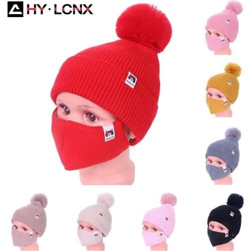 Winter Autumn Warm Baby Knitted Hat Face Mask Set Boy Girl Fashion bonnet Hats Boys Girls Knit Hat childrens Outdoor Caps Suit