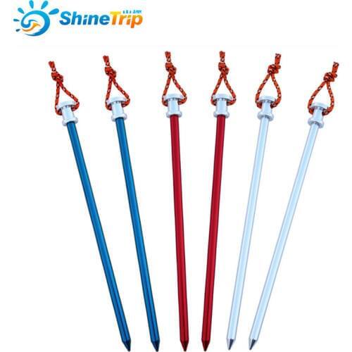 Shinetrip 4PCS tent pegs luxury Aluminum alloy pegs with pull cords Camping Awning Fixed nails Tubular Accessories 23cm