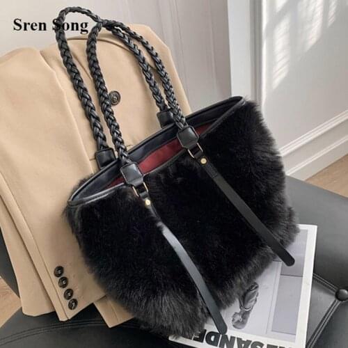 Shoulder Bags For Women 2021Totes Soft Plush Faux Fur Handbags And Purses Lady Casual High Capacity Large Capacity Casual Bags