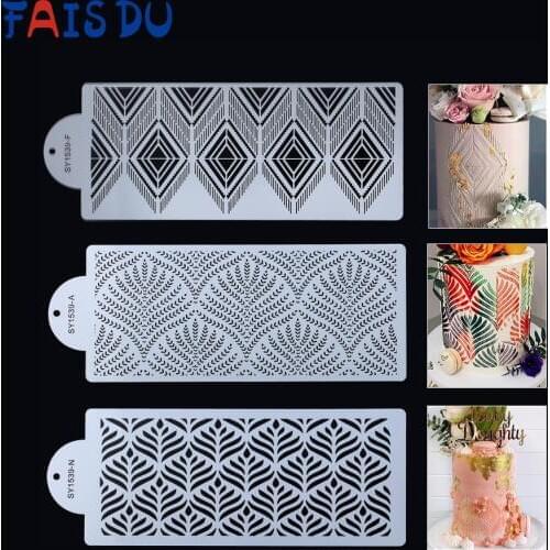 DIY Bohemian Style Stencils Sugar Sieve Mold Fondant Printing Mold Hollow Wedding Cake Edge Decoration Template Baking Tools