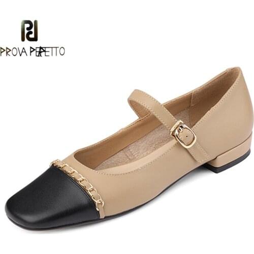 Vintage Mary Jane Womens Shoes Square Toe Color Matching Temperament Word Buckle Chain Stitching Shallow Mouth Flat Shoes