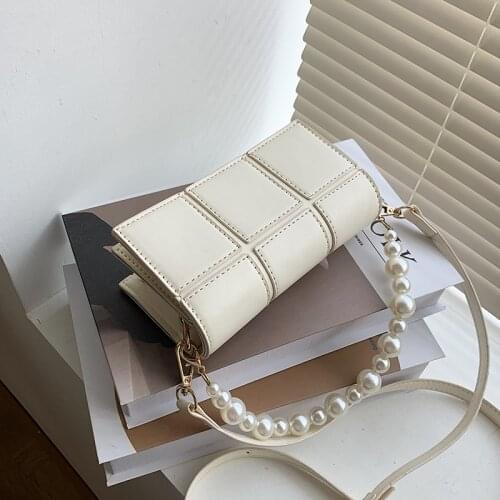 Pearl Beading Solid Color Mini PU Leather Crossbody Bags for Women 2021 Summer Shoulder Clutch Ladies Handbags and Purses