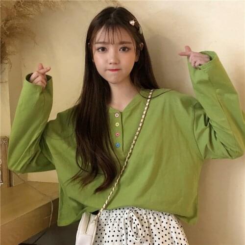 Spring autumn new loose wild student short section long-sleeved white t-shirt women