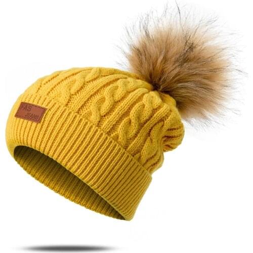 Women Winter Beanies Hat Thick Knitted Beanie Hats Pompom for Girls Kids Female Skullcap Parent-child 1-3 years old