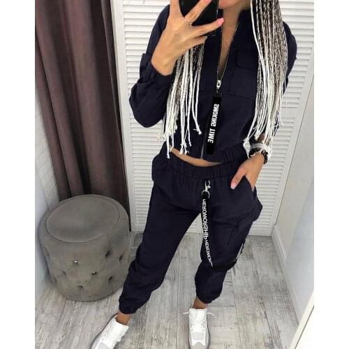 2020 Women Fashion Casual Two-Piece Set Suits Set Female Autumn Clothes Pockets Zipper Design Ruched Coat & Cargo Pant