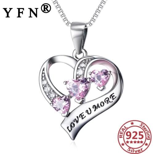 YFN 925 Sterling Silver Heart Necklace Cubic Zircon Pendant Necklace Silver 925 Jewelry Silver Chain Women 925 Mothers Day Gift