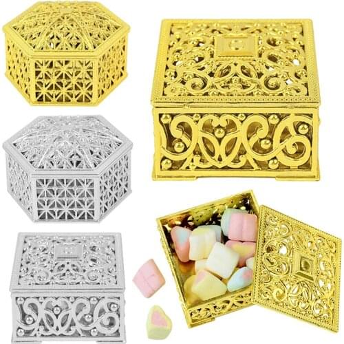 1/5Pcs Gold Silver Openwork Pattern Plastic Candy Boxes Hexagon Wedding Favor Candy Gifts Box For Birthday Party Chocolate Decor