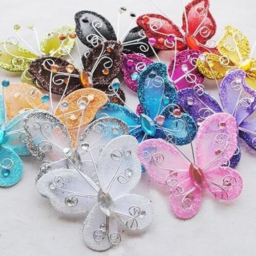 10Pcs Mixed Organza Wire Rhinestone Butterfly Wedding Decorations For Scrapbook Home Decor Party Accessories
